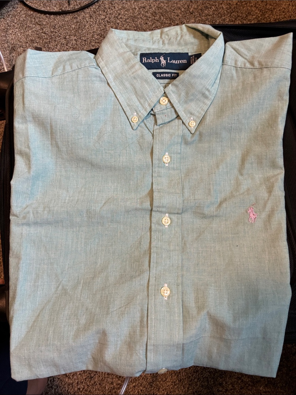 Ralph Lauren Light Green Button-Down Shirt with Pink Pony